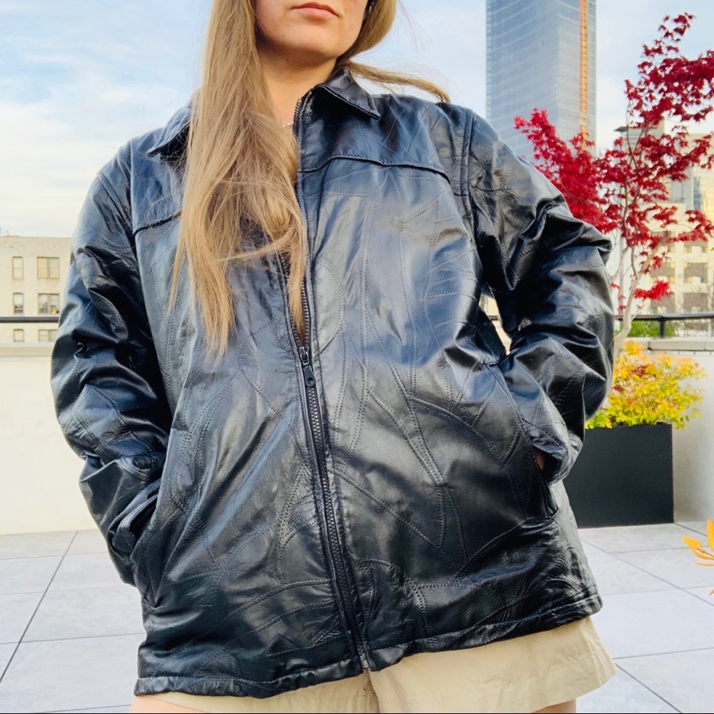 Executive Devision Hasand Stitched Patches Genuine Leather Thin Jacket